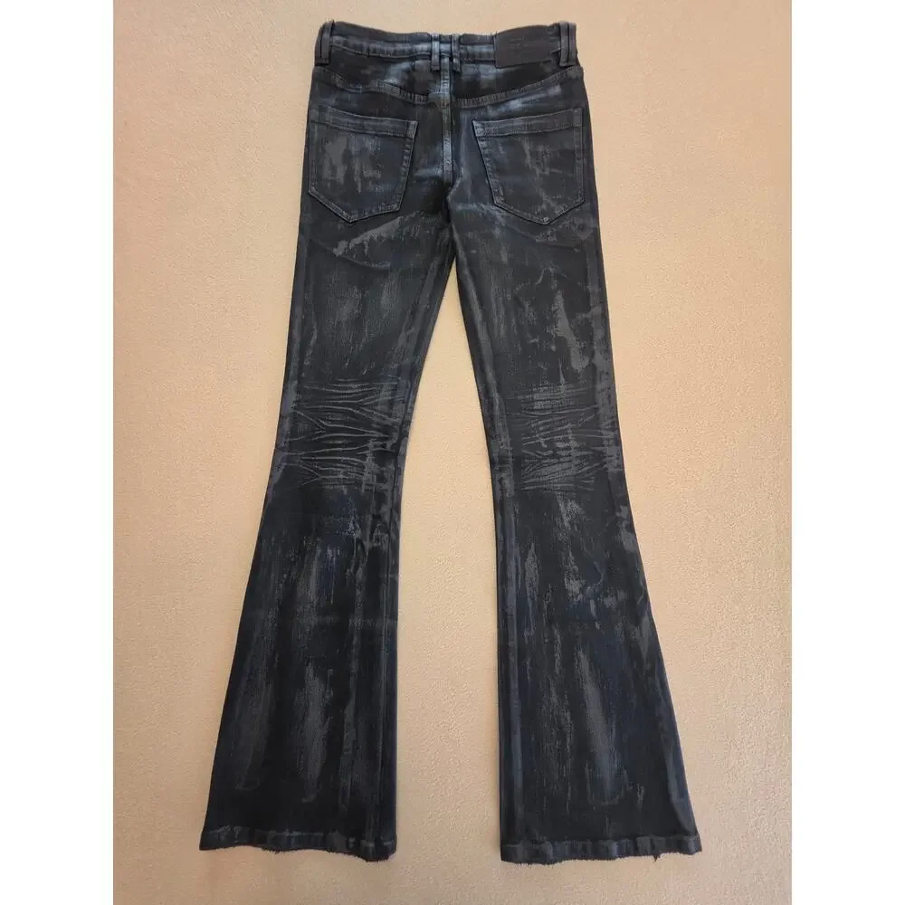 FOURFOUR Clothing Hand-Waxed Flared Stretch Denim Jeans Black Opium Style Sz 30